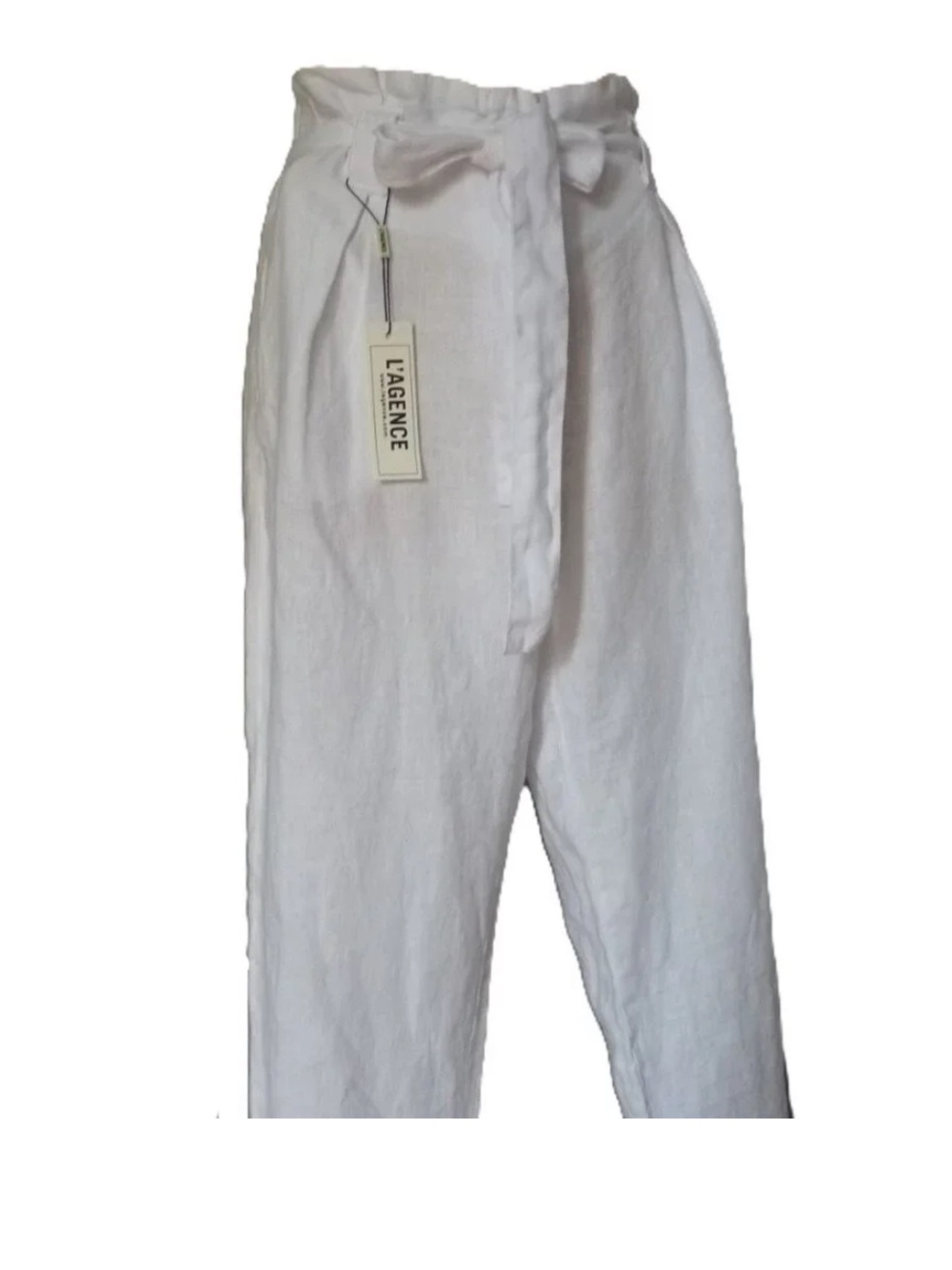 L'AGENCE White Tie-Waist Linen Trousers